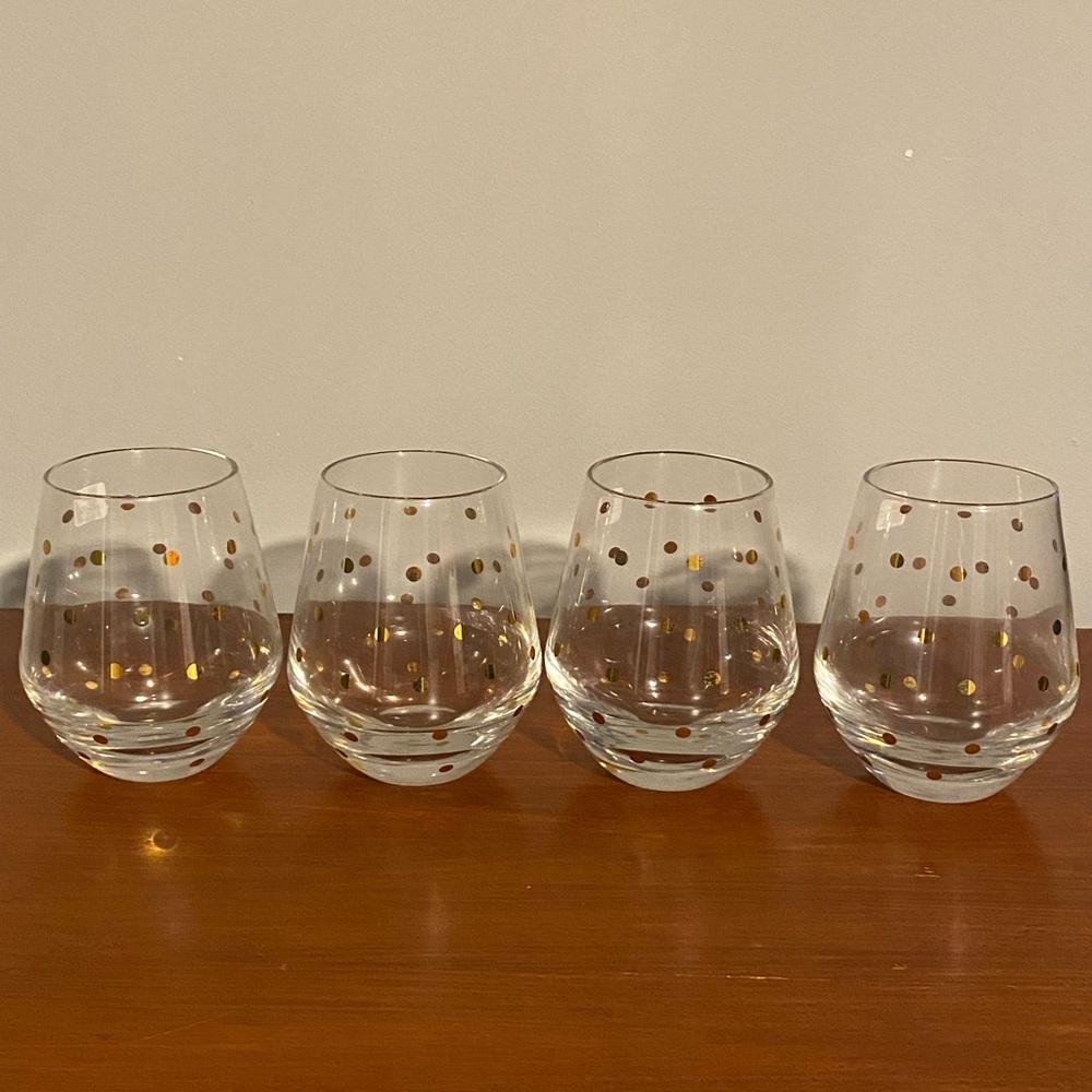 ✨2x HP✨Kate Spade Larabee Dot Gold Stemless Wine Glasses NIB - Picture 8 of 11